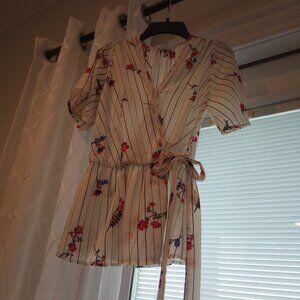 white red navy striped floral shirt